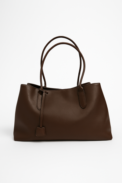 3 Bölmeli Süet Omuz Çantası Vanessa Acı Kahve Deri