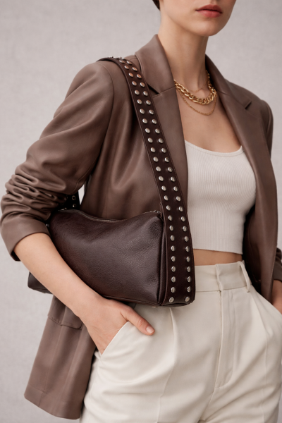 ZIMBA DETAYLI OMUZ ÇANTASI BİANCA DERİ ACI KAHVE