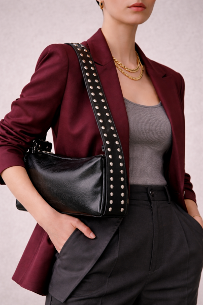 ZIMBA DETAYLI OMUZ ÇANTASI BİANCA DERİ SİYAH