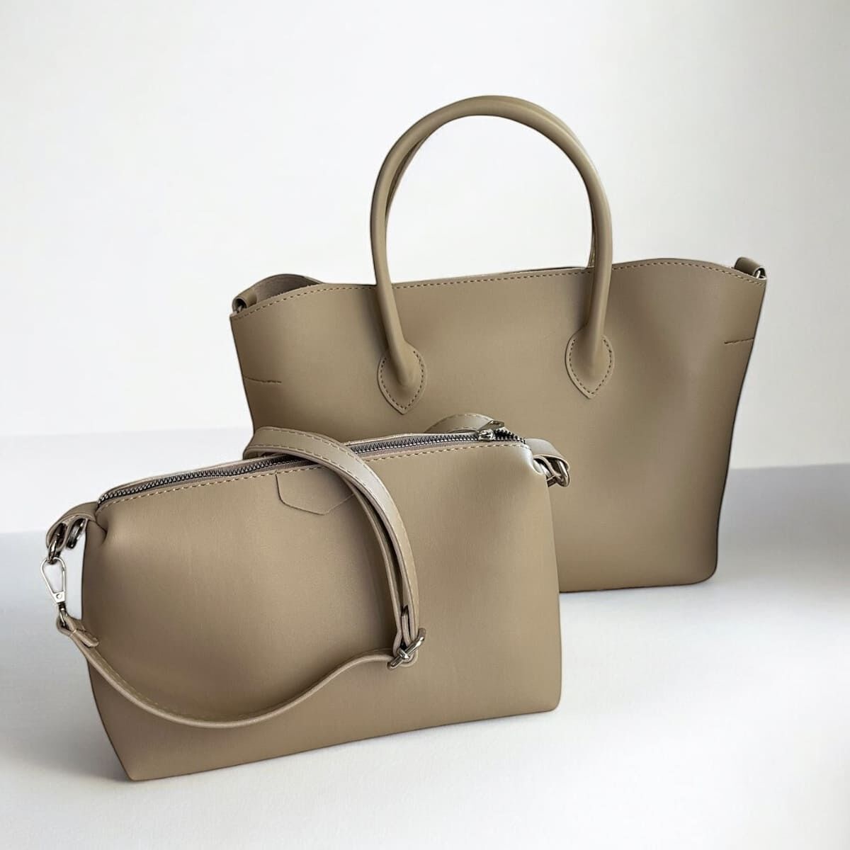Premium Kalite 2'li Çanta Seti Femme Bej